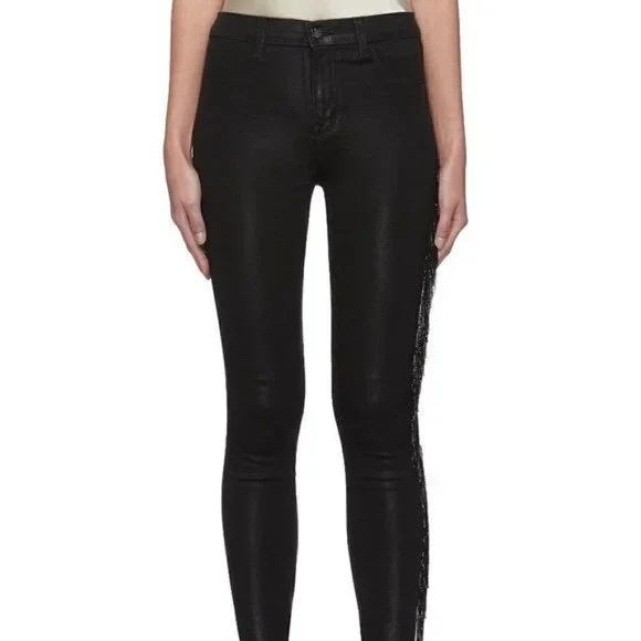 NWOT Hudson Black Leather Trimmed Lace Up Jeans Sz 25 - Picture 1 of 6